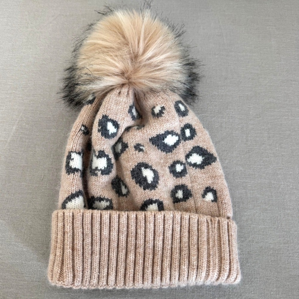 Anthropologie Wool Blend Animal Print Pom Pom‎ Hat